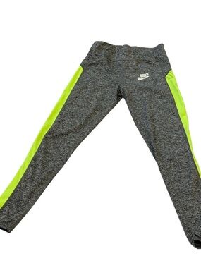 Nike Gray Leggings with Neon Yellow Side Stripes